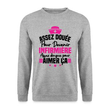 Assez douée pour devenir infirmière - Sweat-shirt Unisexe - gris chiné - Devant - Alina (178cm) & Michal (187cm)