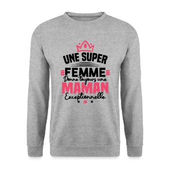 Une super femme donne une maman exceptionnelle - Sweat-shirt Unisexe - gris chiné - Devant - Alina (178cm) & Michal (187cm)