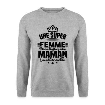 Une super femme donne une maman exceptionnelle - Sweat-shirt Unisexe - gris chiné - Devant - Alina (178cm) & Michal (187cm)