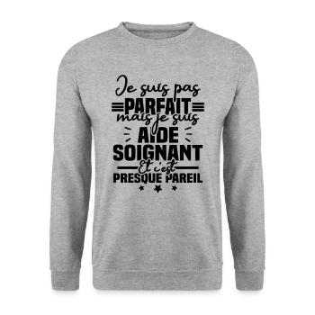 Je suis pas parfait mais je suis aide soignant - Sweat-shirt Unisexe - gris chiné - Devant - Alina (178cm) & Michal (187cm)