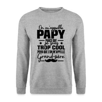 Papy car je suis trop cool / Cadeau grand-père - Sweat-shirt Unisexe - gris chiné - Devant - Alina (178cm) & Michal (187cm)