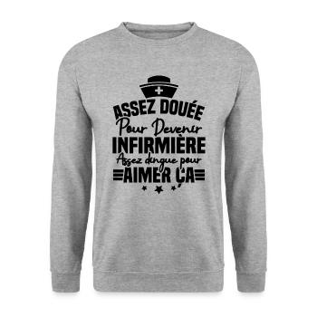 Assez douée pour devenir infirmière - Sweat-shirt Unisexe - gris chiné - Devant - Alina (178cm) & Michal (187cm)