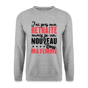 J'ai pris ma retraite - Sweat-shirt Unisexe - gris chiné - Devant - Alina (178cm) & Michal (187cm)