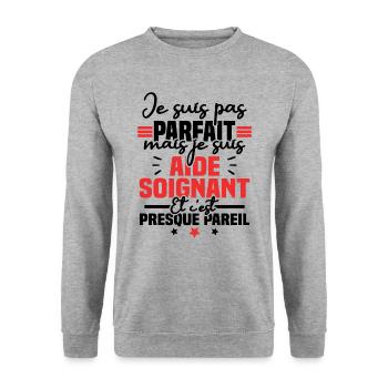 Je suis pas parfait mais je suis aide soignant - Sweat-shirt Unisexe - gris chiné - Devant - Alina (178cm) & Michal (187cm)