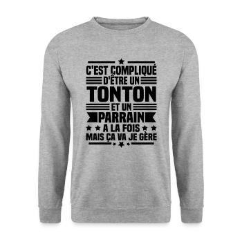 Tonton et Parrain - Sweat-shirt Unisexe - gris chiné - Devant - Alina (178cm) & Michal (187cm)