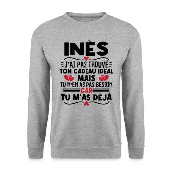 Inès j'ai pas trouvé ton cadeau idéal... - Sweat-shirt Unisexe - gris chiné - Devant - Alina (178cm) & Michal (187cm)