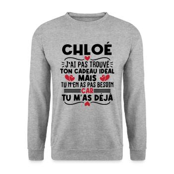 Chloé j'ai pas trouvé ton cadeau idéal... - Sweat-shirt Unisexe - gris chiné - Devant - Alina (178cm) & Michal (187cm)