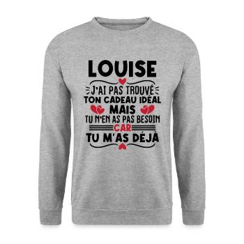 Louise j'ai pas trouvé ton cadeau idéal... - Sweat-shirt Unisexe - gris chiné - Devant - Alina (178cm) & Michal (187cm)