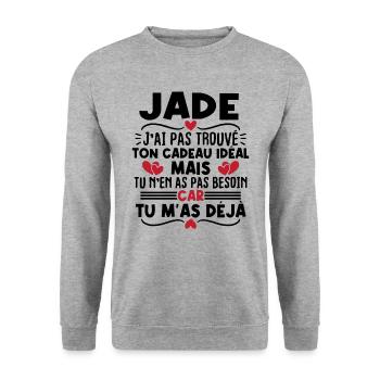 Jade j'ai pas trouvé ton cadeau idéal... - Sweat-shirt Unisexe - gris chiné - Devant - Alina (178cm) & Michal (187cm)
