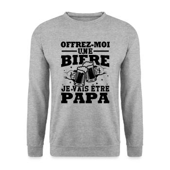 Offrez moi une bière je vais être papa - Sweat-shirt Unisexe - gris chiné - Devant - Alina (178cm) & Michal (187cm)