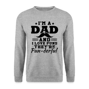 J’adore les jeux de mots | Hommes | Blague de Papa - Sweat-shirt Unisexe - gris chiné - Devant - Alina (178cm) & Michal (187cm)