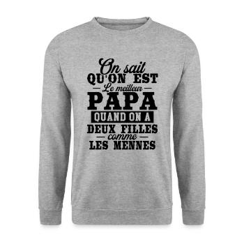 Qu'on est le meilleur papa quand on a deux filles - Sweat-shirt Unisexe - gris chiné - Devant - Alina (178cm) & Michal (187cm)