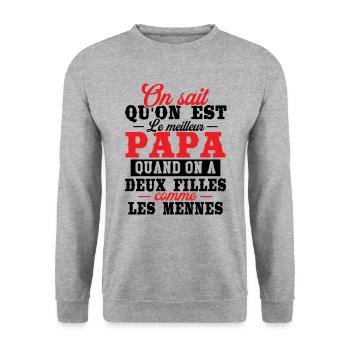 Qu'on est le meilleur papa quand on a deux filles - Sweat-shirt Unisexe - gris chiné - Devant - Alina (178cm) & Michal (187cm)