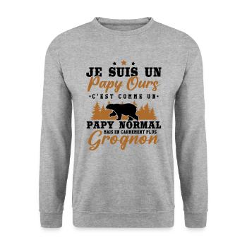 Je suis un papy ours grognon - cadeau humour papy - Sweat-shirt Unisexe - gris chiné - Devant - Alina (178cm) & Michal (187cm)