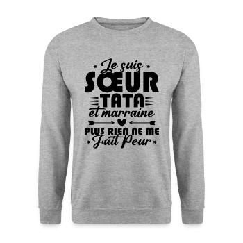 Sœur Tata et Marraine - Sweat-shirt Unisexe - gris chiné - Devant - Alina (178cm) & Michal (187cm)