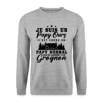 Je suis un papy ours grognon - cadeau humour papy - Sweat-shirt Unisexe - gris chiné - Devant - Alina (178cm) & Michal (187cm)