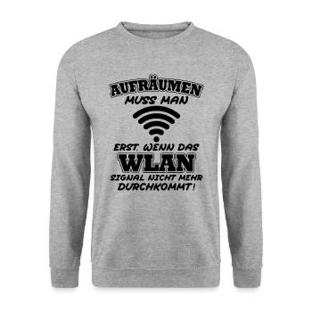 Aufräumen erst wenn das Wlan nicht mehr durchkommt - Unisex Pullover - Weißgrau meliert - Vorne - Alina (178cm) & Michal (187cm)