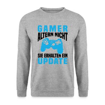 Gamer Altern Nicht Sie Erhalten Ein Update Zocker - Unisex Pullover - Weißgrau meliert - Vorne - Alina (178cm) & Michal (187cm)