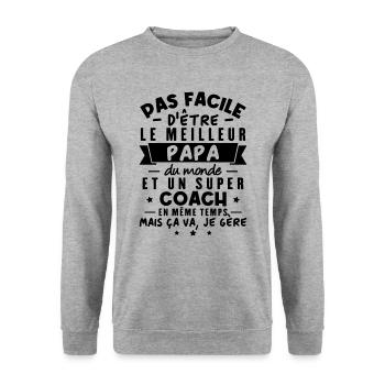 Papa et Coach - Sweat-shirt Unisexe - gris chiné - Devant - Alina (178cm) & Michal (187cm)