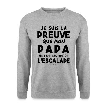 Preuve que papa ne fait pas que de l'escalade - Sweat-shirt Unisexe - gris chiné - Devant - Alina (178cm) & Michal (187cm)