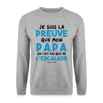 Preuve que papa ne fait pas que de l'escalade - Sweat-shirt Unisexe - gris chiné - Devant - Alina (178cm) & Michal (187cm)