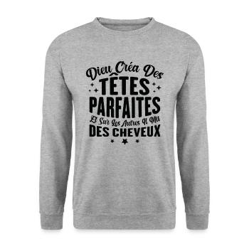 Dieu créa des têtes parfaites - Sweat-shirt Unisexe - gris chiné - Devant - Alina (178cm) & Michal (187cm)