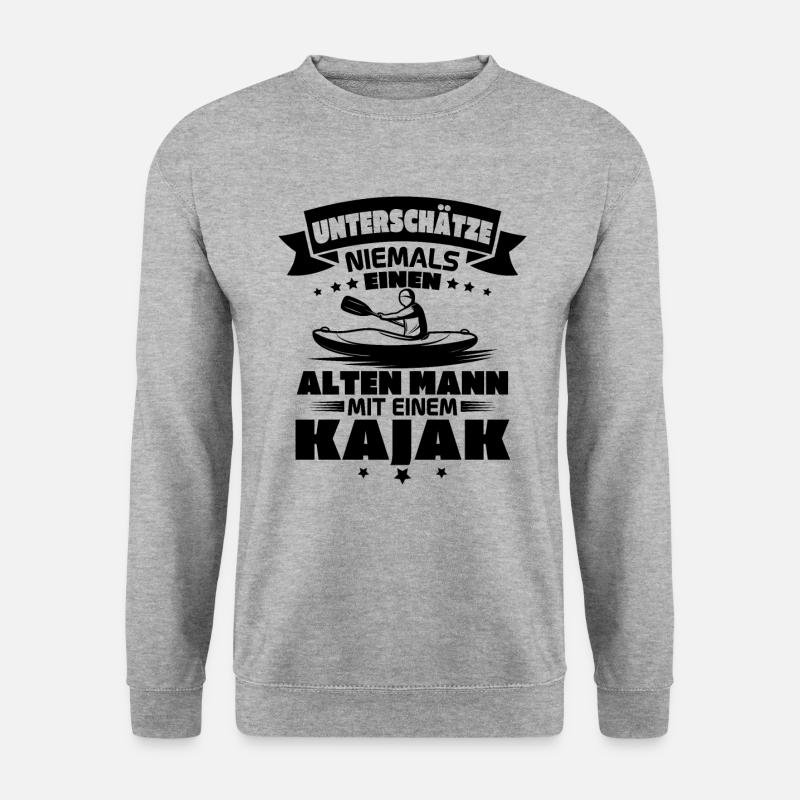Alten mann mit einem Kajak - Unisex Pullover - Weißgrau meliert
