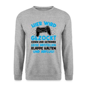 Hier wird gezockt essen und getränke leise - Unisex Pullover - Weißgrau meliert - Vorne - Alina (178cm) & Michal (187cm)