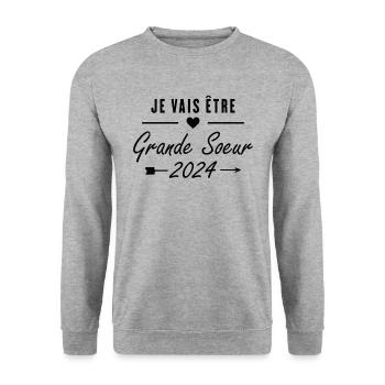 Je Vais être Grande Soeur 2024 - Sweat-shirt Unisexe - gris chiné - Devant - Alina (178cm) & Michal (187cm)