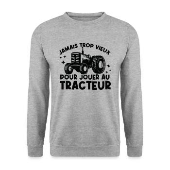 Jamais trop vieux pour jouer au tracteur - Sweat-shirt Unisexe - gris chiné - Devant - Alina (178cm) & Michal (187cm)