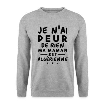 Je n ai peur de rien ma maman est Algérienne - Sweat-shirt Unisexe - gris chiné - Devant - Alina (178cm) & Michal (187cm)