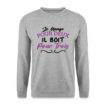Je mange pour deux il boit pour trois - Sweat-shirt Unisexe - gris chiné - Devant - Alina (178cm) & Michal (187cm)