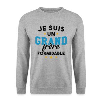 Je suis un Grand frère formidable - Sweat-shirt Unisexe - gris chiné - Devant - Alina (178cm) & Michal (187cm)