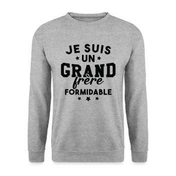 Je suis un Grand frère formidable - Sweat-shirt Unisexe - gris chiné - Devant - Alina (178cm) & Michal (187cm)