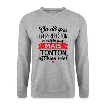 Tonton parfait, Cadeau humour tonton - Sweat-shirt Unisexe - gris chiné - Devant - Alina (178cm) & Michal (187cm)