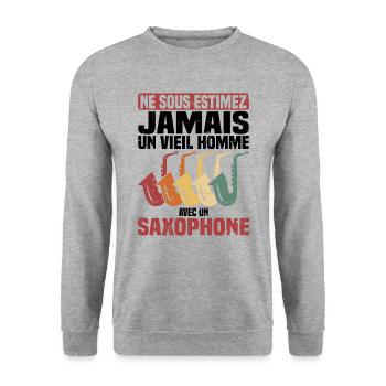 Un vieil homme avec un saxophone - Sweat-shirt Unisexe - gris chiné - Devant - Alina (178cm) & Michal (187cm)