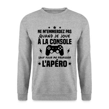 Quand je joue à la console Humour Cadeau - Sweat-shirt Unisexe - gris chiné - Devant - Alina (178cm) & Michal (187cm)