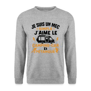 J'aime le camping car et pétanque - Sweat-shirt Unisexe - gris chiné - Devant - Alina (178cm) & Michal (187cm)
