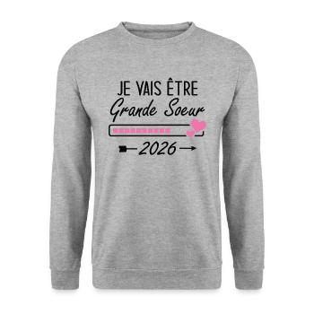 Je Vais être Grande Soeur 2026 - Sweat-shirt Unisexe - gris chiné - Devant - Alina (178cm) & Michal (187cm)