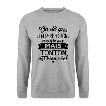 Tonton parfait, Cadeau humour tonton - Sweat-shirt Unisexe - gris chiné - Devant - Alina (178cm) & Michal (187cm)