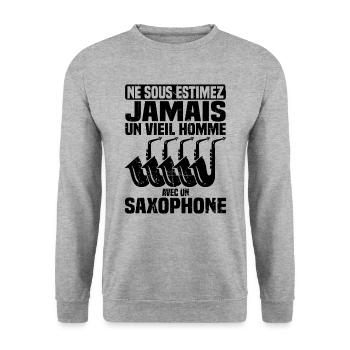Un vieil homme avec un saxophone - Sweat-shirt Unisexe - gris chiné - Devant - Alina (178cm) & Michal (187cm)