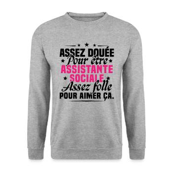 Assistante Sociale Métier Humour Cadeau Femme - Sweat-shirt Unisexe - gris chiné - Devant - Alina (178cm) & Michal (187cm)