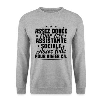 Assistante Sociale Métier Humour Cadeau Femme - Sweat-shirt Unisexe - gris chiné - Devant - Alina (178cm) & Michal (187cm)