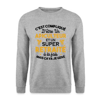 Un Apiculteur et un Super retraité Cadeau Humour - Sweat-shirt Unisexe - gris chiné - Devant - Alina (178cm) & Michal (187cm)
