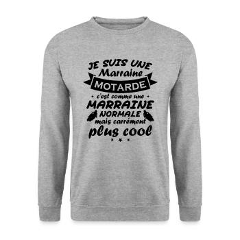 Je suis une Marraine motarde - Sweat-shirt Unisexe - gris chiné - Devant - Alina (178cm) & Michal (187cm)
