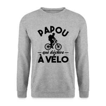 Papou qui déchire à Vélo - Sweat-shirt Unisexe - gris chiné - Devant - Alina (178cm) & Michal (187cm)