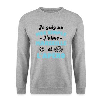 Je suis un mec simple j aime marseille et l apéro - Sweat-shirt Unisexe - gris chiné - Devant - Alina (178cm) & Michal (187cm)