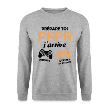 Prépare toi papa j'arrive annonce grossesse papa - Sweat-shirt Unisexe - gris chiné - Devant - Alina (178cm) & Michal (187cm)