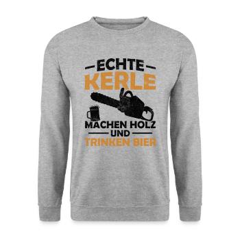 Echte kerle machen holz und trinken bier - Unisex Pullover - Weißgrau meliert - Vorne - Alina (178cm) & Michal (187cm)