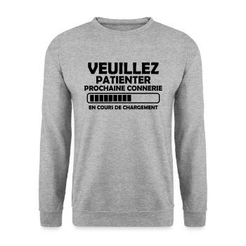 Veuillez Patienter Prochaine connerie en cours - Sweat-shirt Unisexe - gris chiné - Devant - Alina (178cm) & Michal (187cm)
